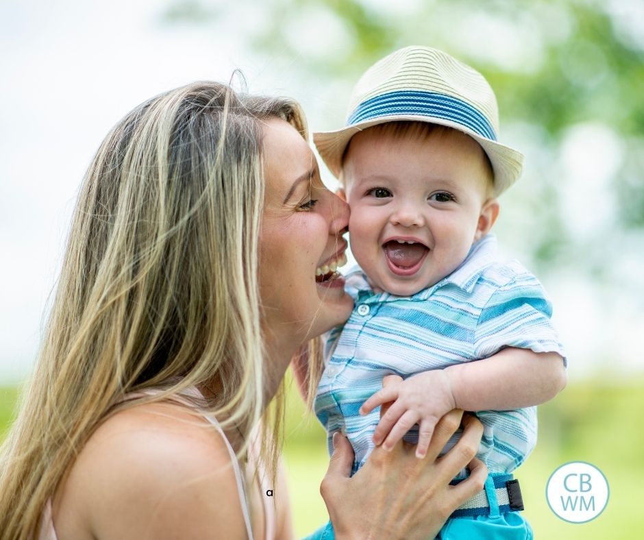 happy mom and baby