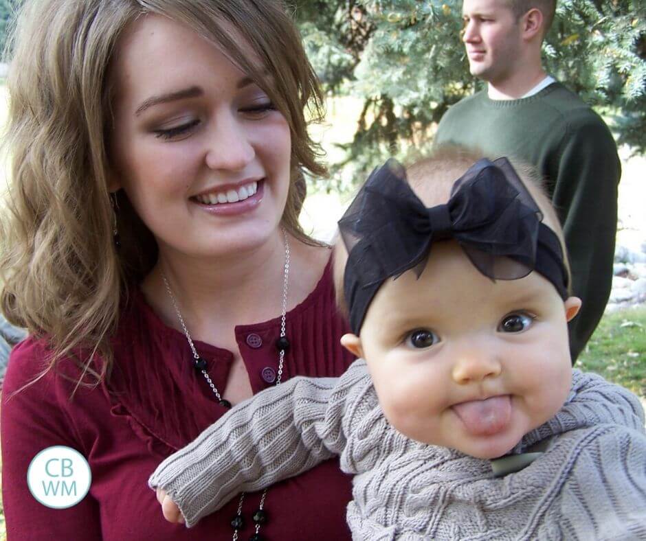 Baby awake and sticking her tongue out