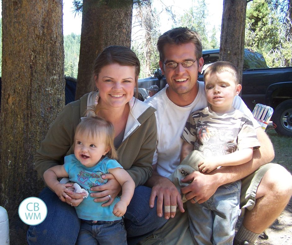 Family of four camping