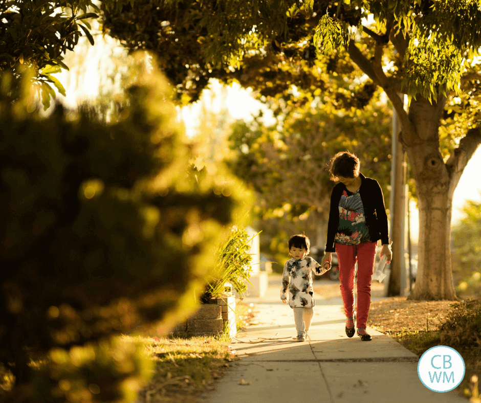 Mother and child walking together