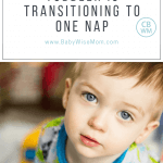 What to do when your toddler is transitioning to one nap with a picture of a toddler looking at the camera