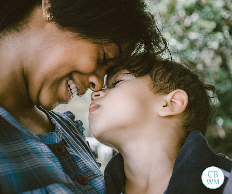 Mother and child being affectionate