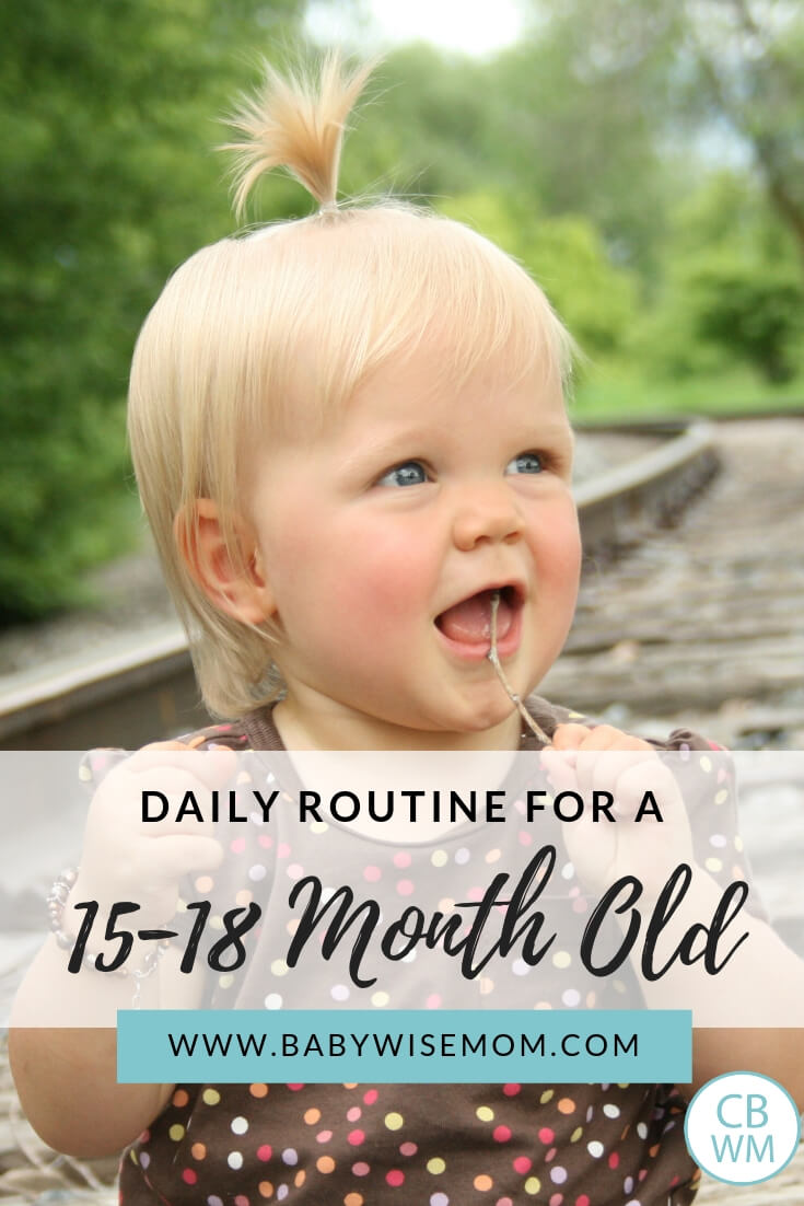 Daily Routine for a 15-18 month old with a picture of a toddler girl sitting on the train tracks