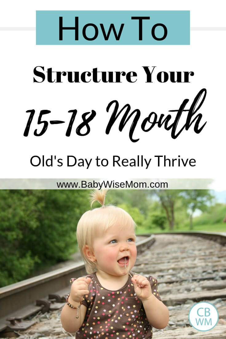 How to structure your 15-18 month old's day to really thrive and a picture of a blonde toddler girl sitting on the train tracks