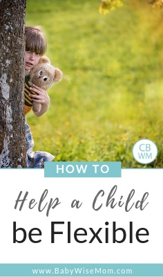 Girl hiding behind tree holding a bear with text that reads How to Help a Child Be Flexible