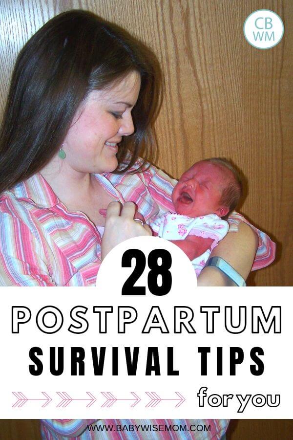 Postpartum survival tips pinnable image