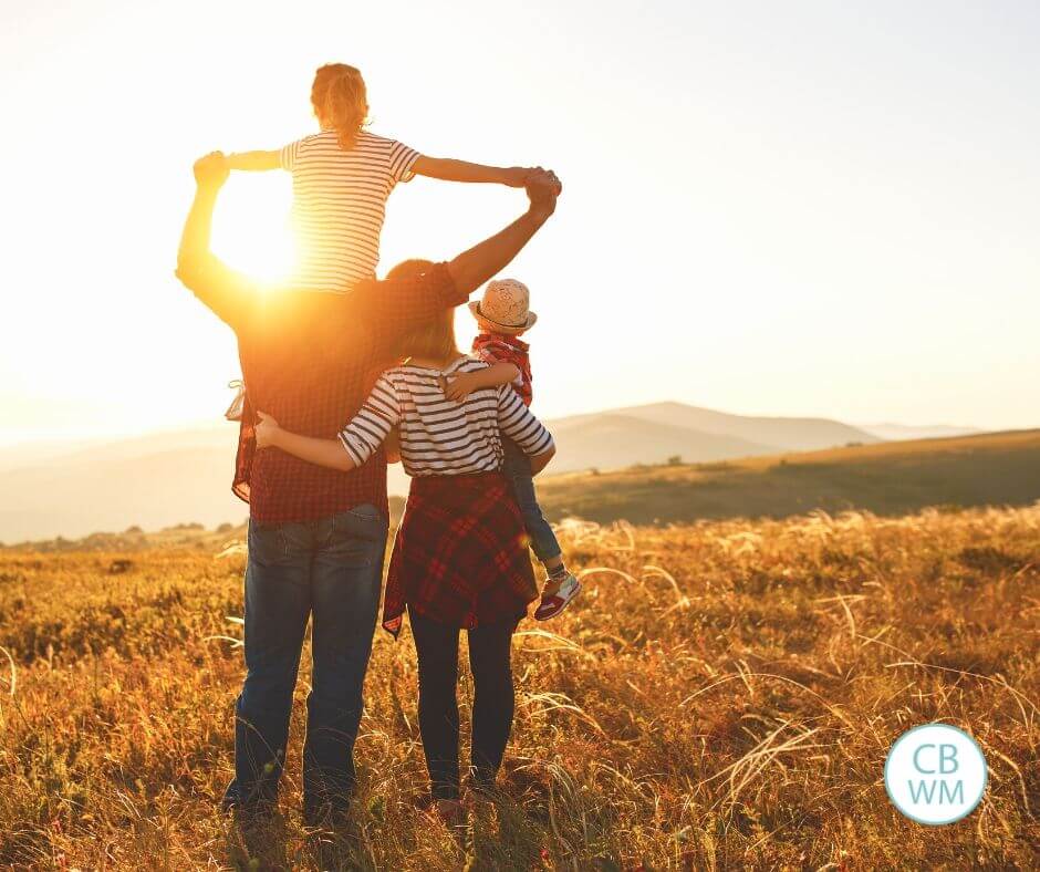 Family looking into the sunset