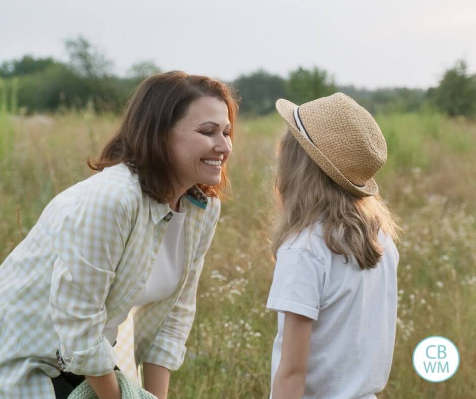 Parent talking to her child