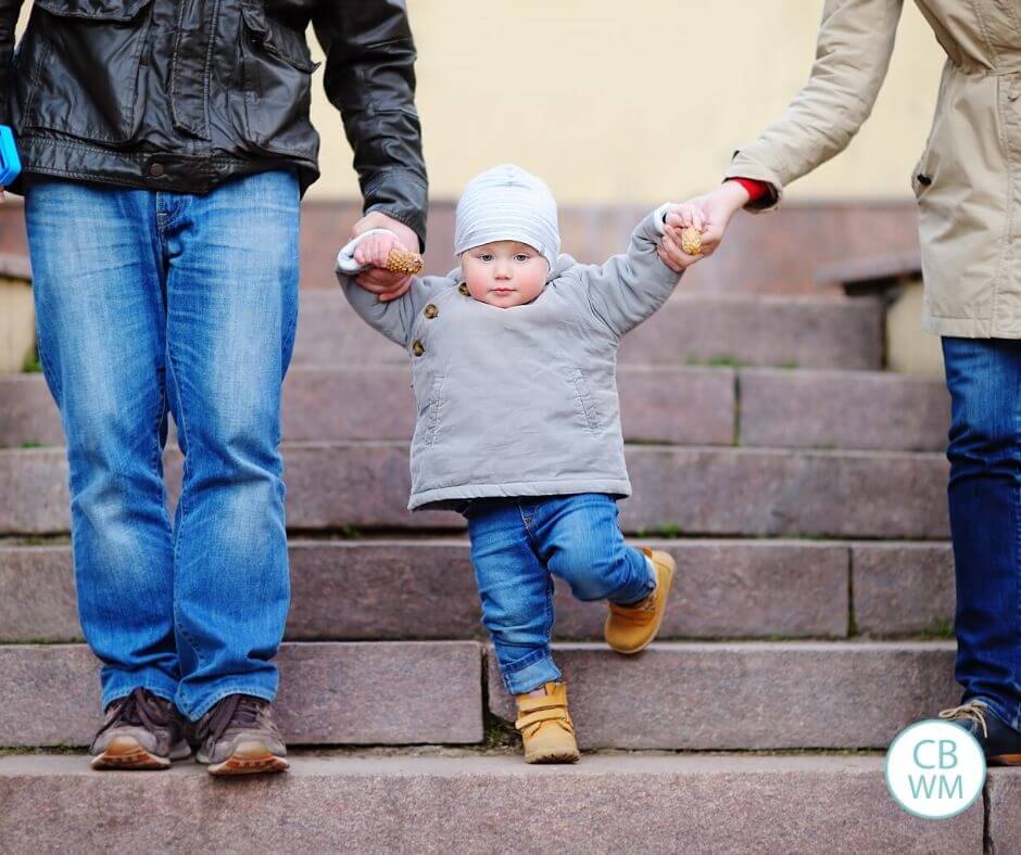 Pretoddler walking down the stairs