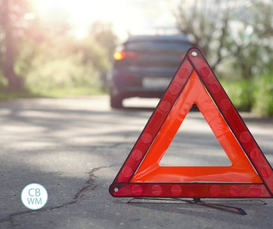 Emergency triangle reflector for the car on the side of the road