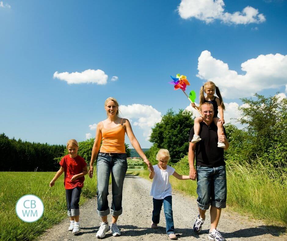 Family walking on a path