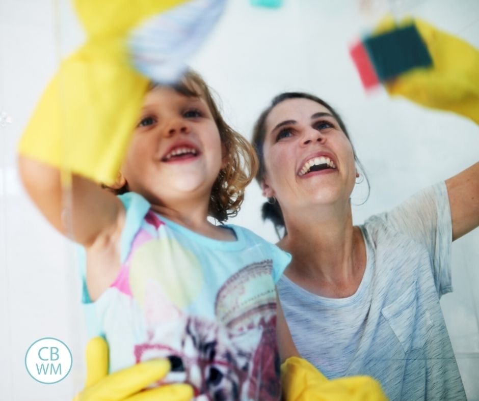 Mom and daughter doing chores