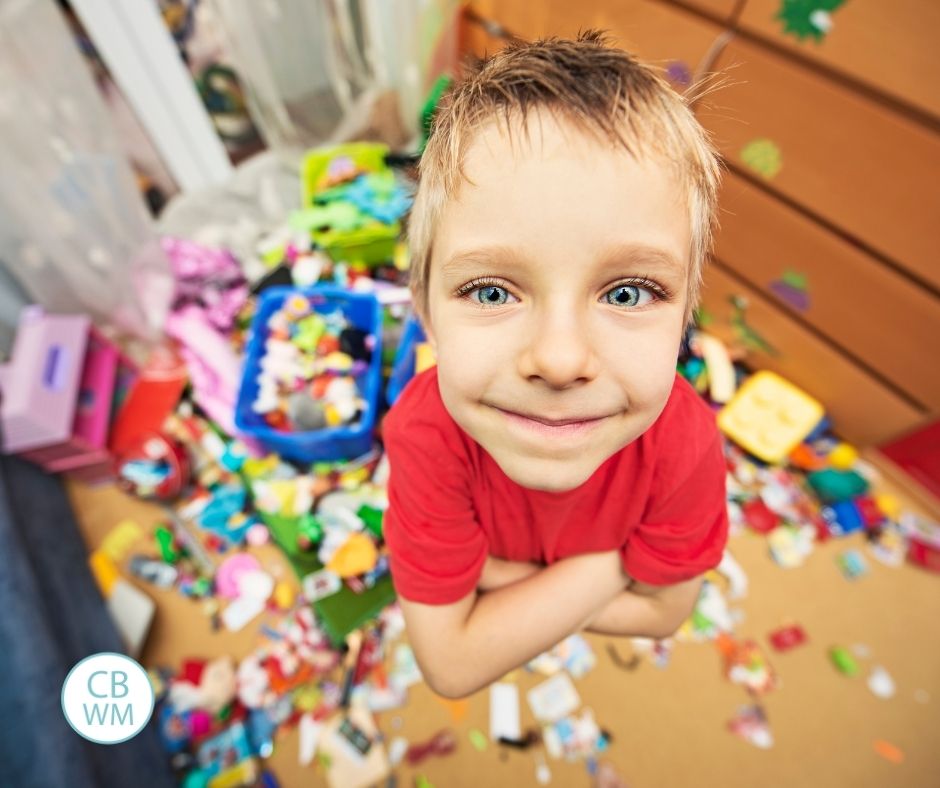 Child with a big mess in the room