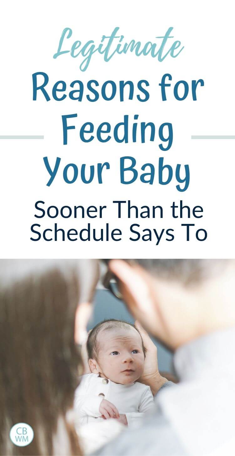 Legitimate reasons for feeding your baby sooner than the schedule says to with a picture of a baby and his parents