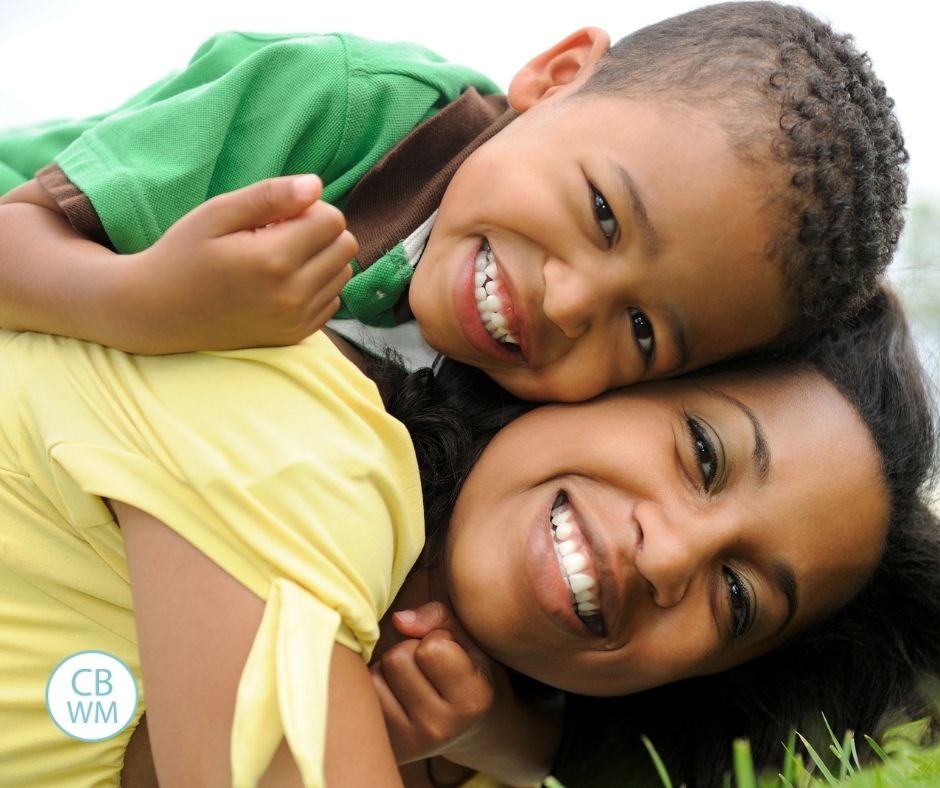 Mother and son smiling