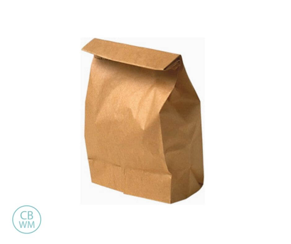 Brown paper bag filled with food