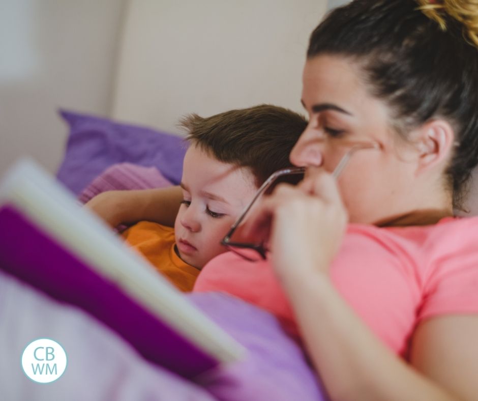 Mother and son reading bedtime story