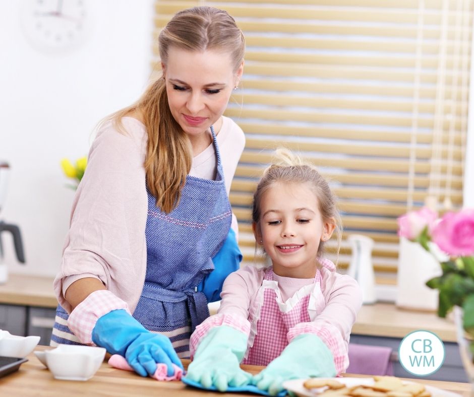 mom and daughter cleaning