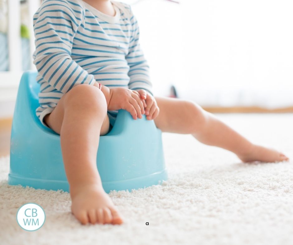 Potty training toddler sitting on the potty