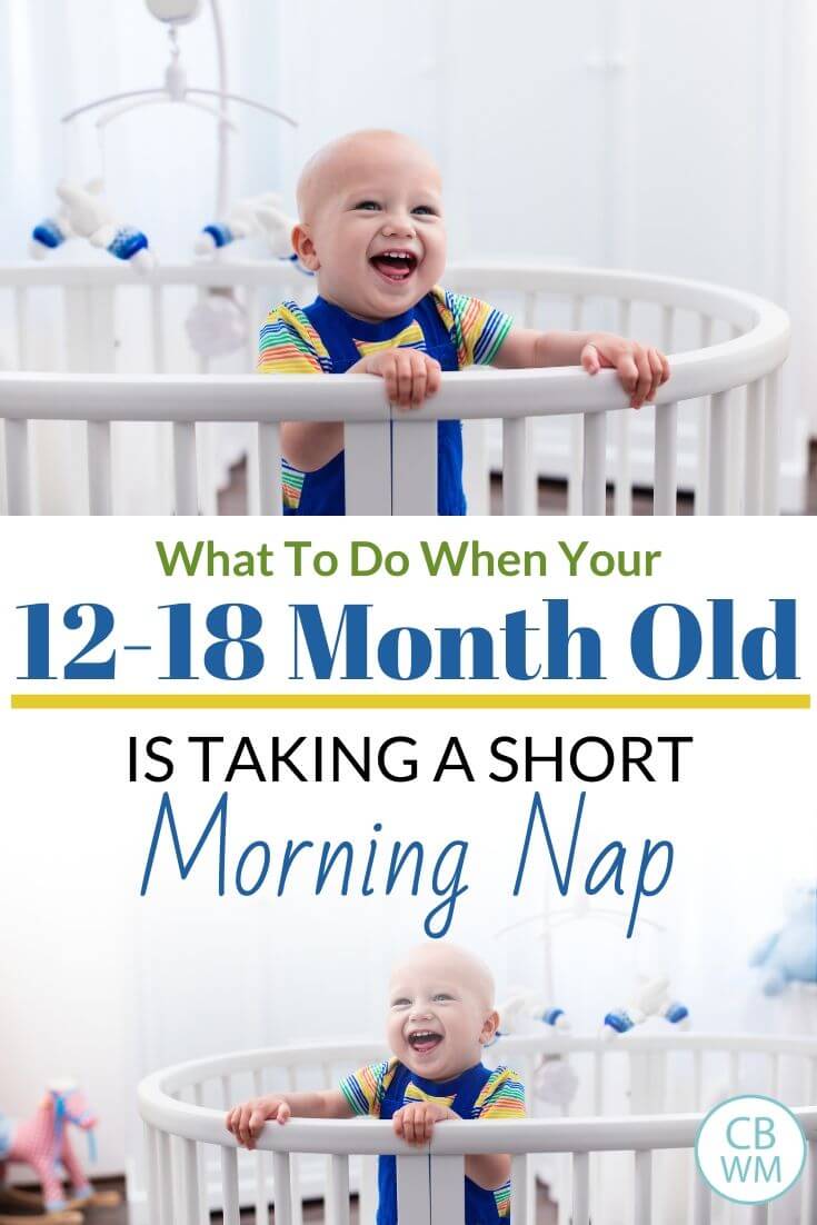 What to do when your 12-18 month old is taking a short morning nap. Get the answers you need when when your 12-18 month old is taking a short morning nap. Should you drop the nap? Should you shorten the nap? Read on. #pretoddler #pretoddlerwise Pretoddler short morning nap pinnable image