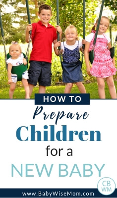 How to prepare your kids for a new baby. Tips to make the transition to a new baby easy and how to make baby's schedule work with the family's schedule with a picture of four children on swings