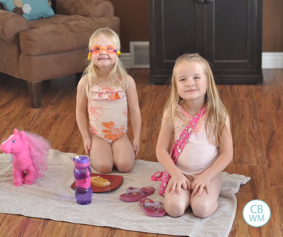 McKenna and Kaitlyn celebrating beach day inside