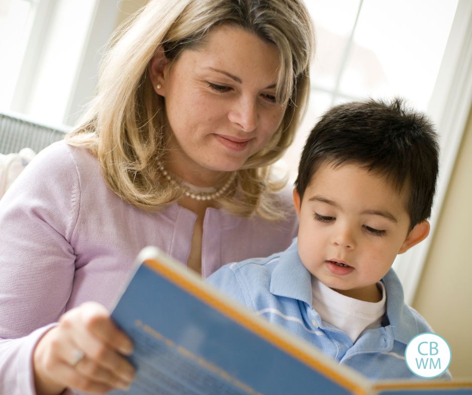 mom reading to son