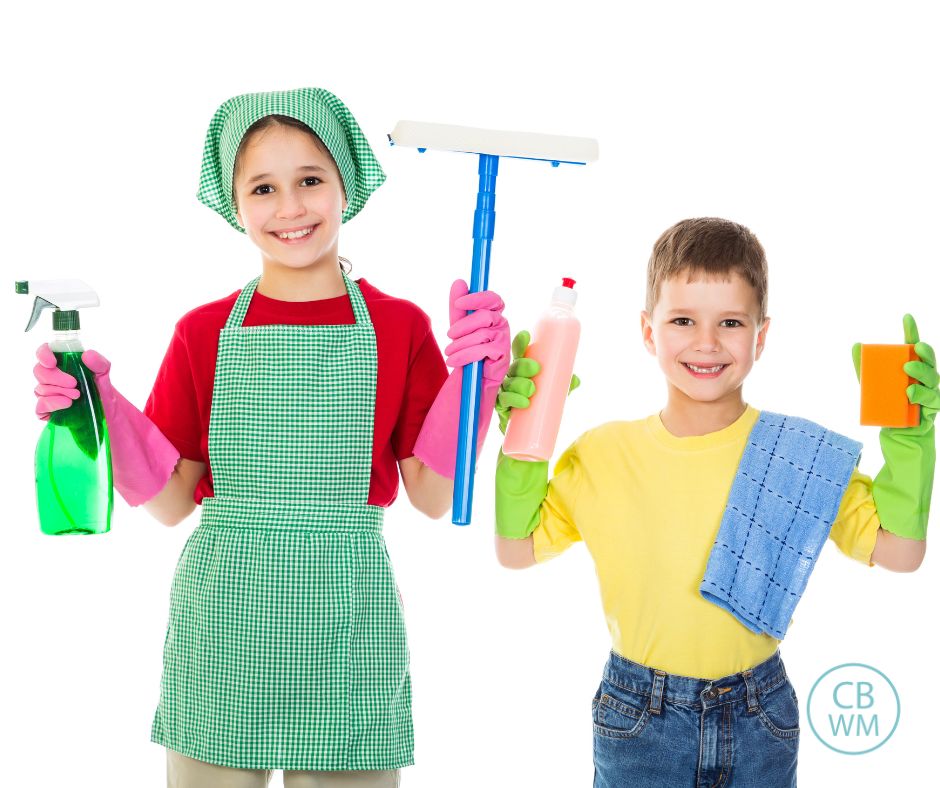 Two kids doing chores