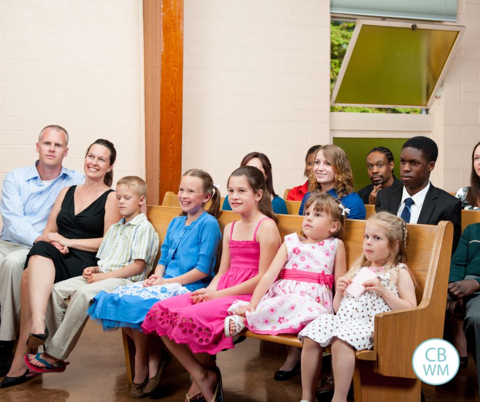 Family sitting at church