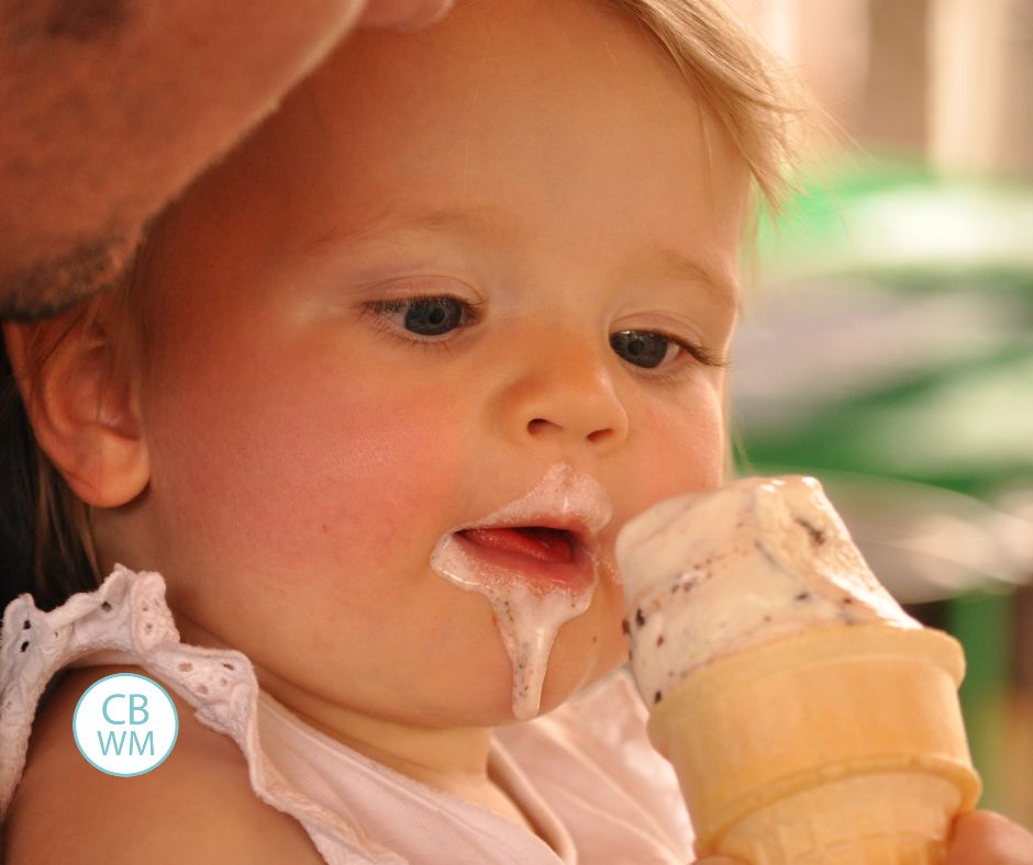 Brinley eating ice cream for the first time