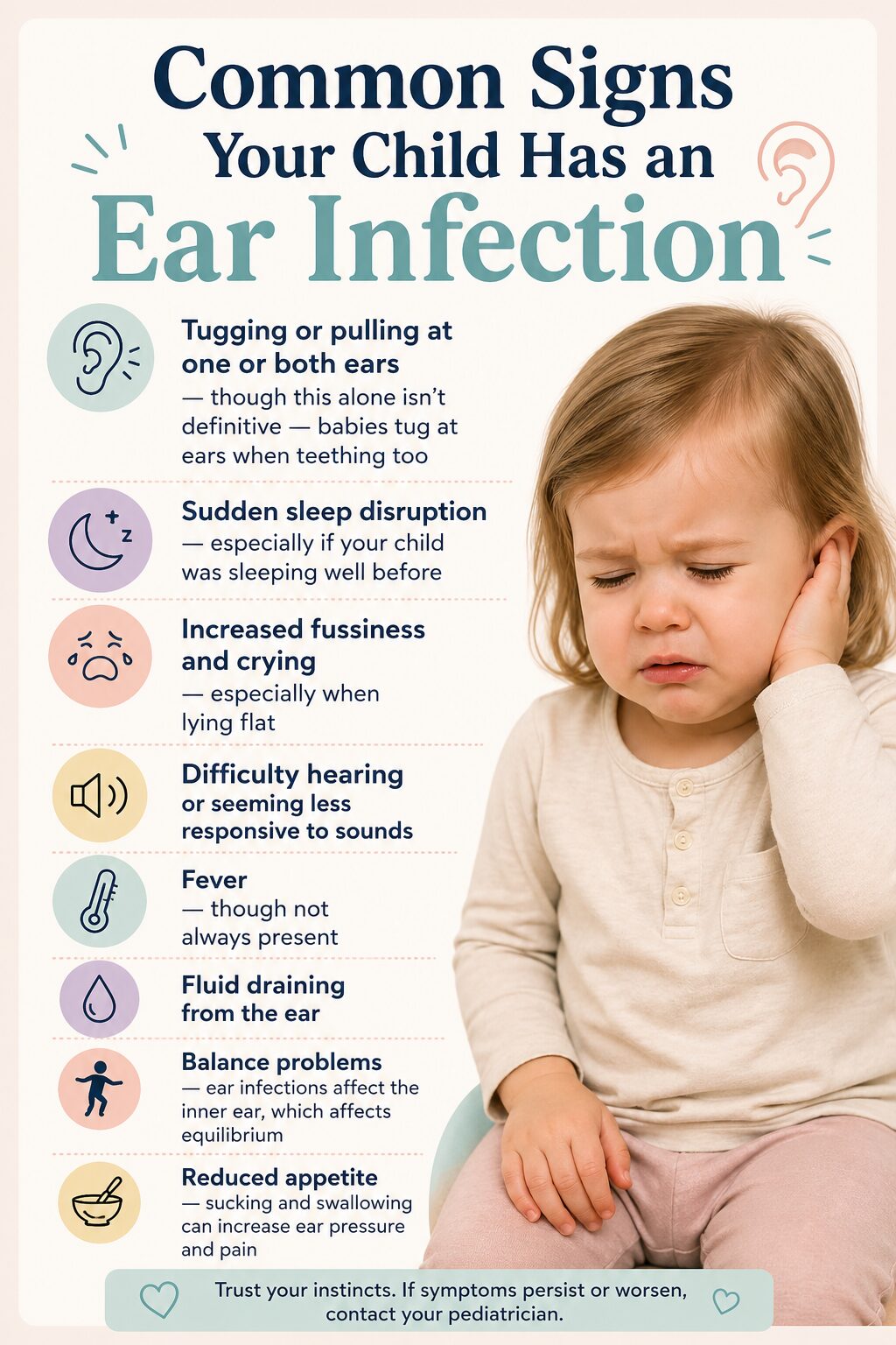 Common Signs Your Child Has An Ear Infection  graphic with  a list of signs