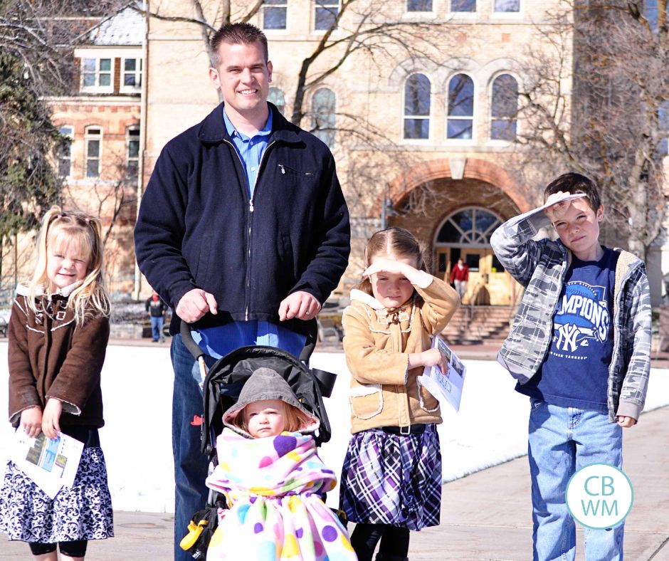 Brinley with her siblings and dad on a university campus
