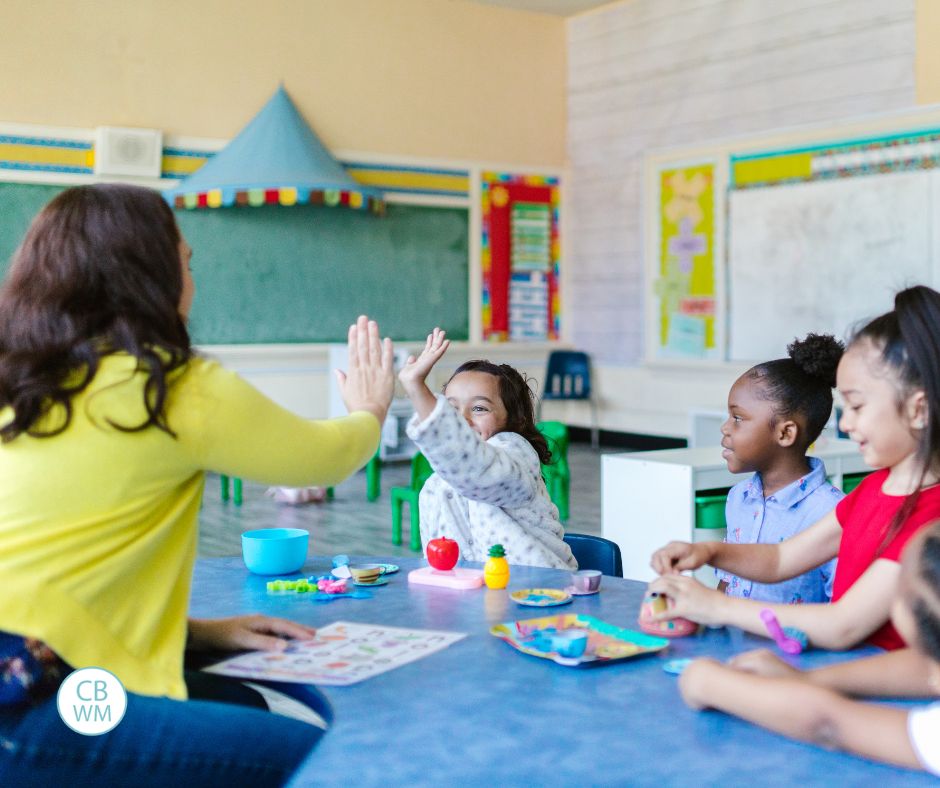 Mom helping in classroom