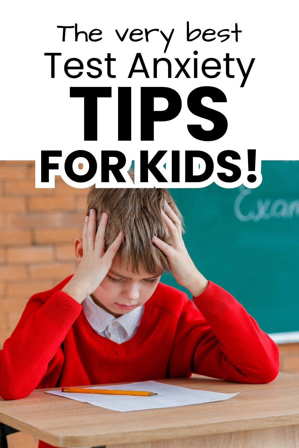 Test anxiety tips for kids pinnable image