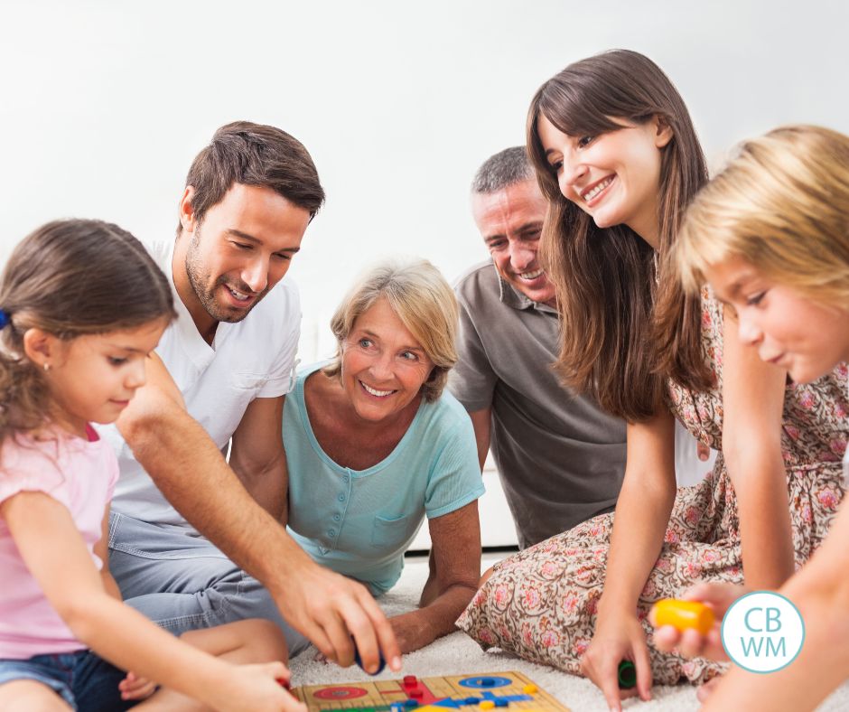 Family playing a game together