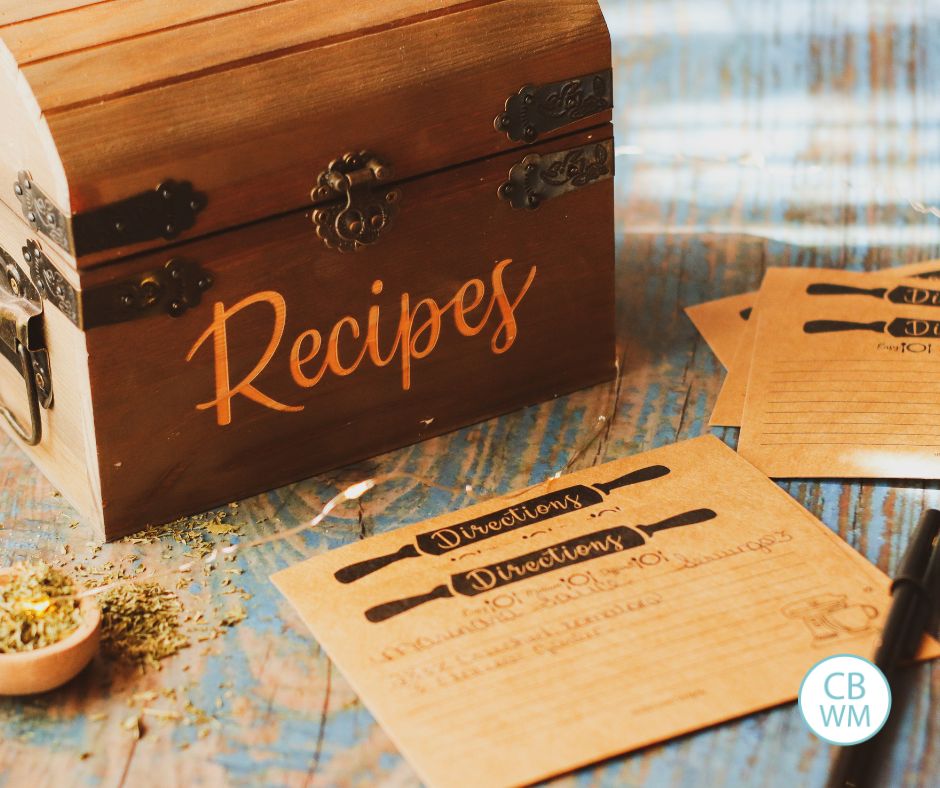 Recipe box with recipe cards on the counter