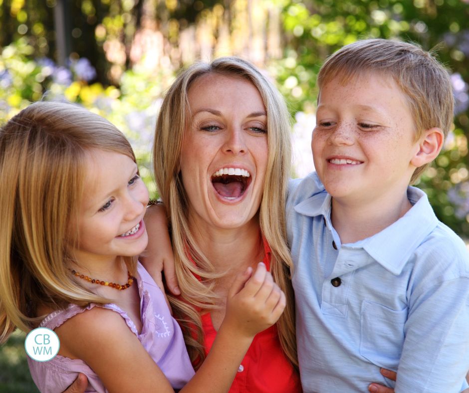 Mom with her kids in the summer