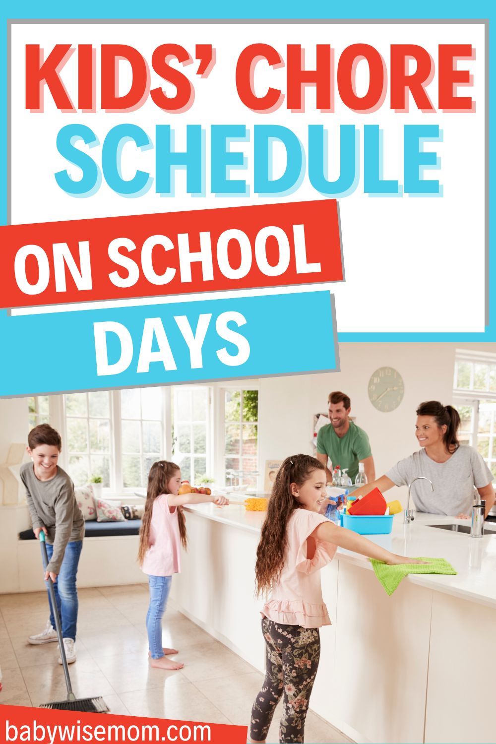 kids chore schedule for school days pinnable image