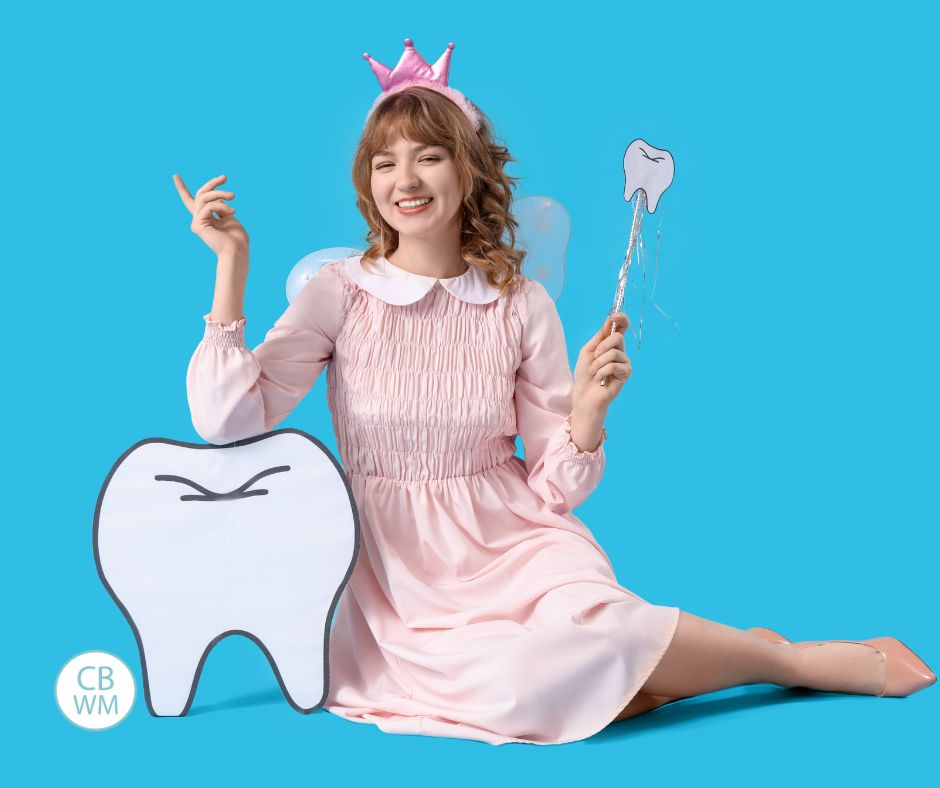 Woman dressed up as a tooth fairy