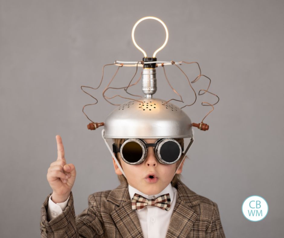 Child witha contraption on the head and goggles