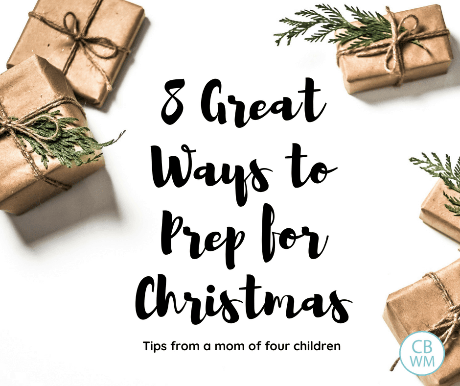 Eight steps to take to prep for Christmas. Get your gifts organized, get the Christmas spirit in your home, decorating your tree, teaching about Jesus Christ, decorating your home intentionally, what to do about Santa, and balancing family members. 