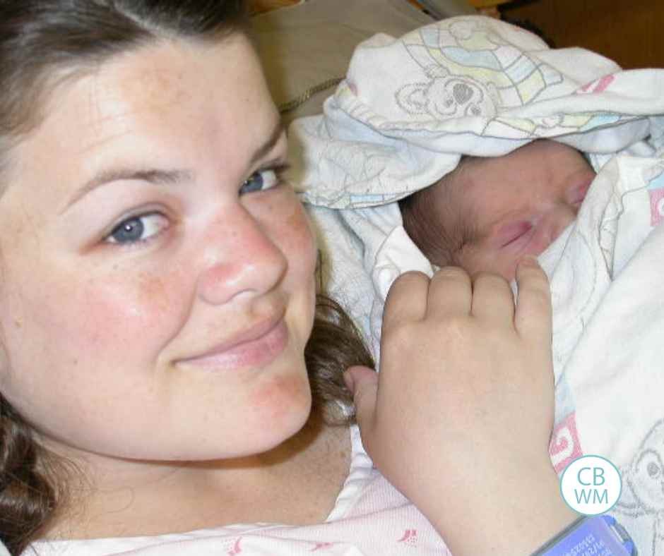Valerie holding newborn Brayden in the hospital