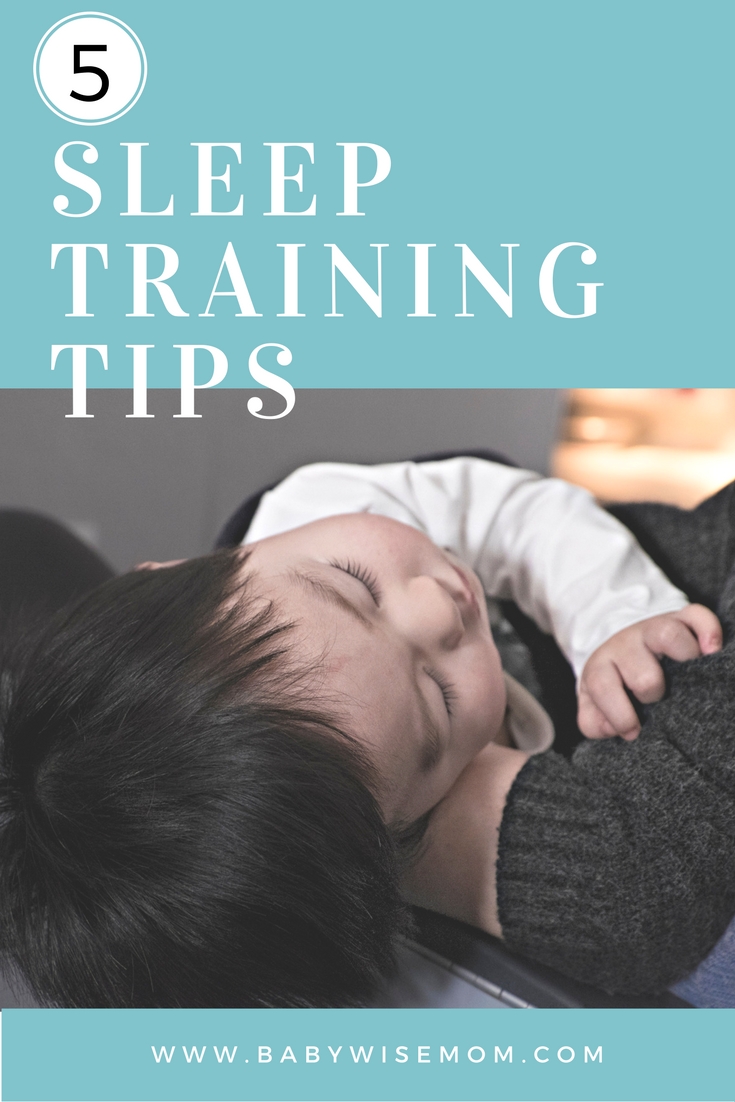 5 Sleep Training Tips with picture of a sleeping baby