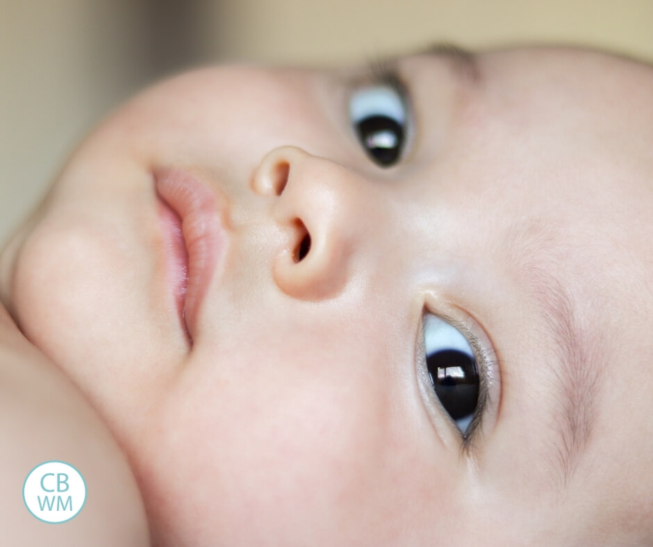 Baby with dark eyes looking at the camera