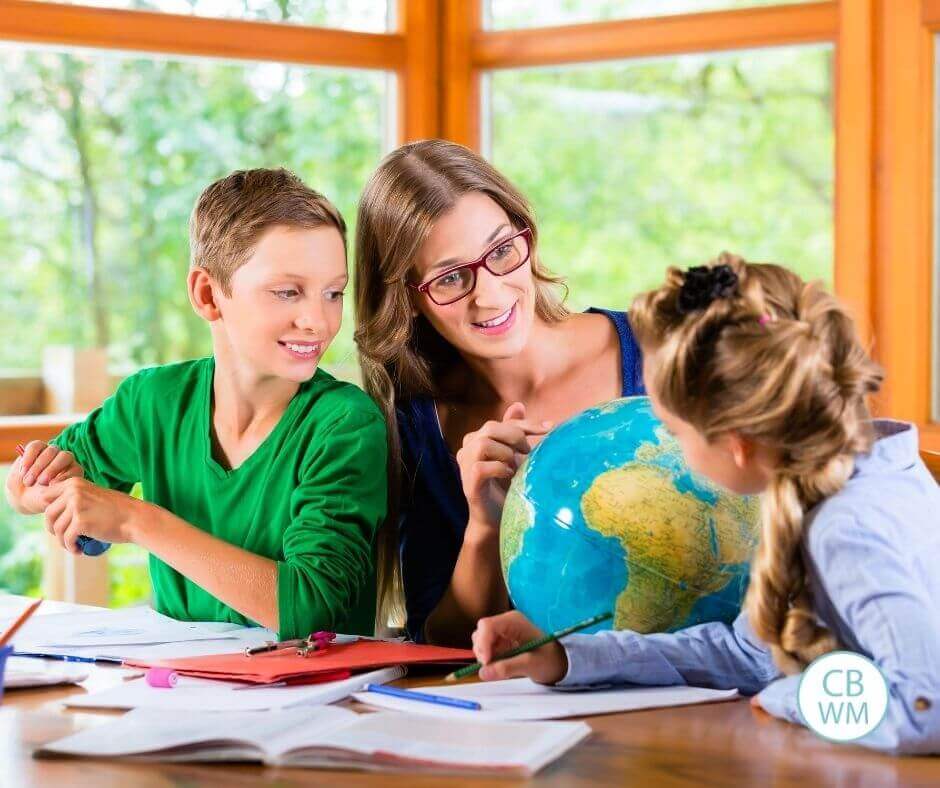 Mom and kids learning at home