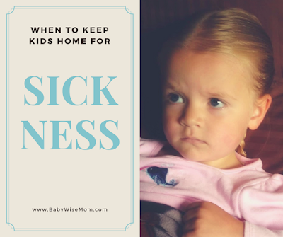 When to keep kids home for sickness text overlaying sick kid in bed
