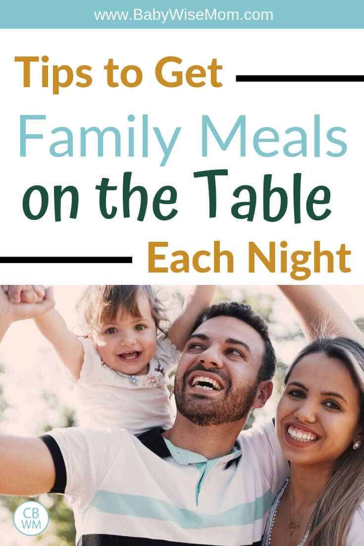 Tips to get family meals on the table each night with a picture of a family of three