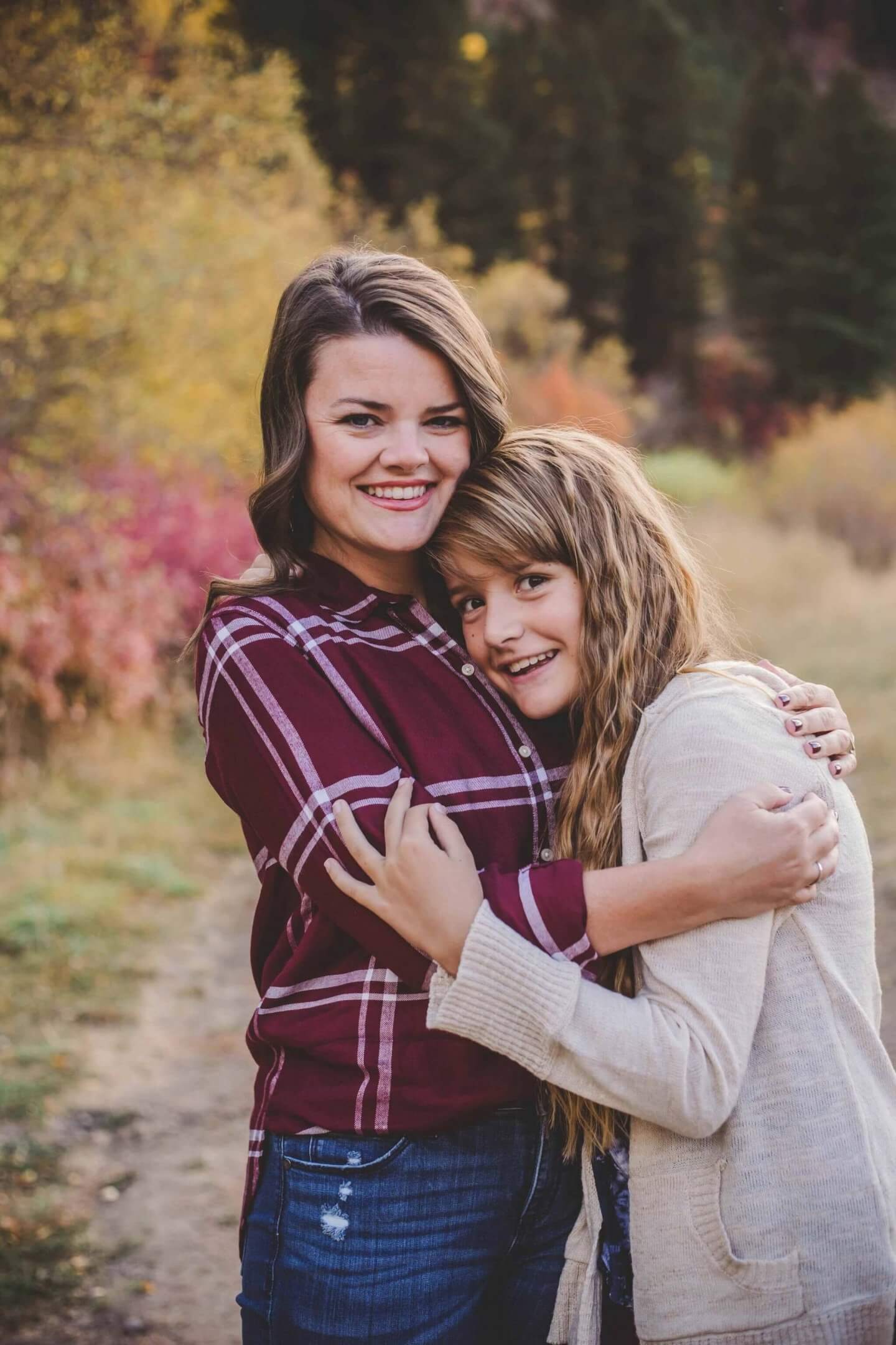 Mother and daughter fall photo.