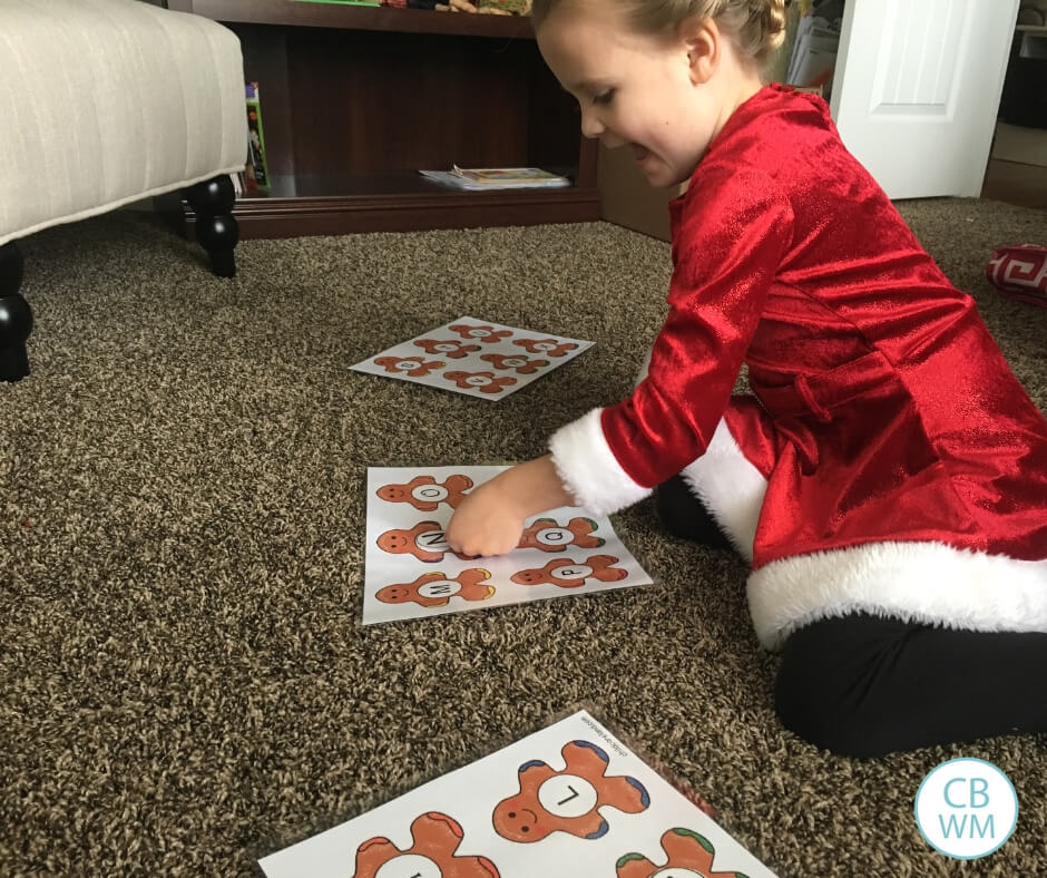 preschooler doing a Christmas learning activity