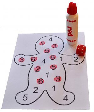 Gingerbread man outline with numbers and a do-a-dot